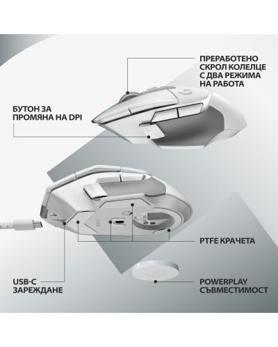 Гейминг мишка Logitech - G502 X Lightspeed EER2, оптична, бяла  - 6